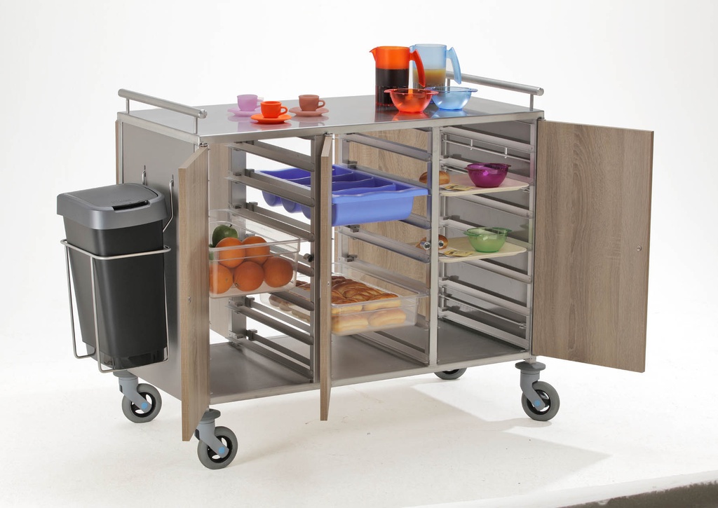 [04.05.0670] Chariot petit déjeuner - 3 compartiments portes bois (classé non feu)