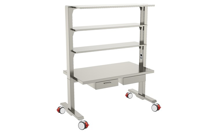 Table de dépose ou de conditionnement a hauteur fixe avec étagéres