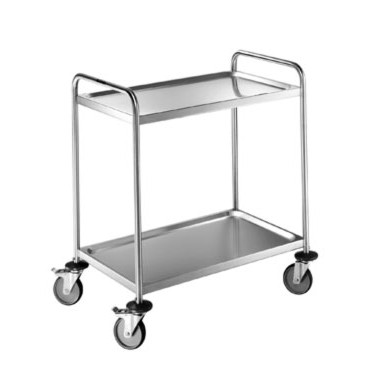 [01.05.0494] Guéridon 2 plateaux inox (Roues plastique inoxydable, Plateau 600x400mm)