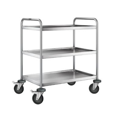 [01.05.0526] Chariot de service 3 plateaux inox (Roues plastique inoxydable, Plateau 600x400mm)
