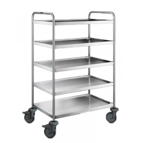 [01.05.0521] Chariot de service 5 plateaux Inox (Roues plastique inoxydable, Plateau 800x500mm)