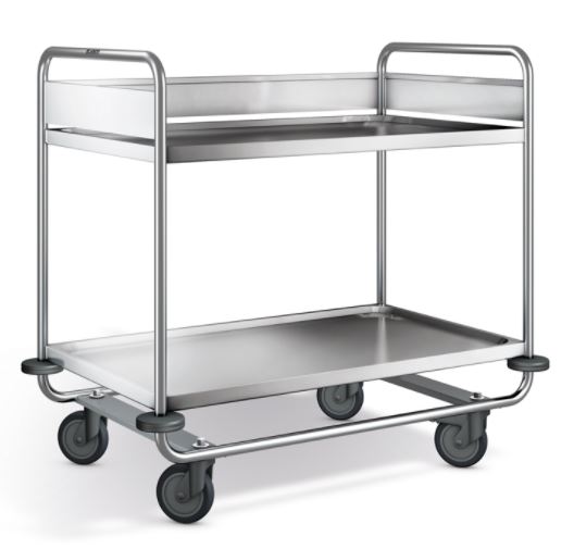 [01.05.0104] Chariot de débarrassage renforcé (Roues plastique inoxydable, 2 roues fixes + 2 pivotantes à frein)