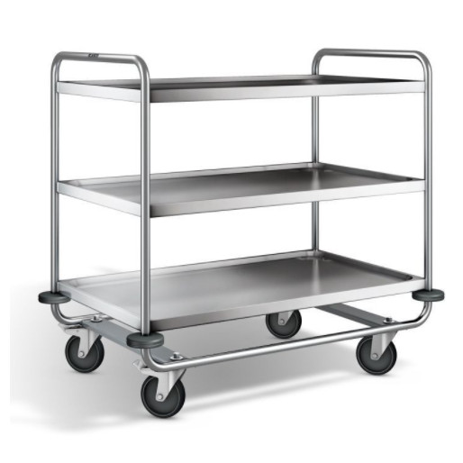 [01.05.0591P] Chariot de service renforcé 3 plateaux (Roues plastique inoxydable, Plateau 800x500mm, 4 roues pivotantes dont 2 freins)