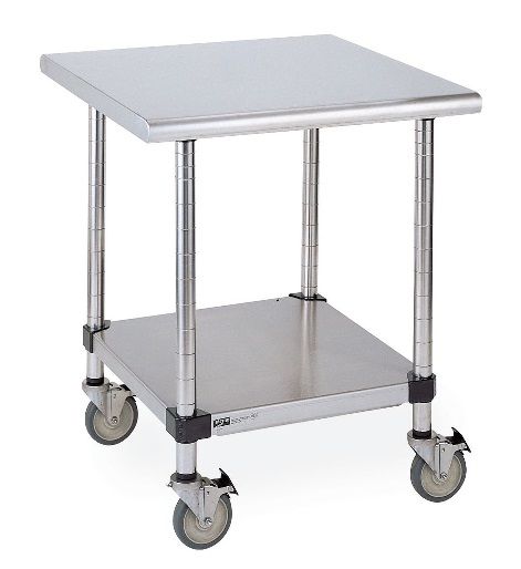 [01.13.0025] Table à instrument mobile avec étagère pleine (762 x 755 mm, Acier inoxydable)
