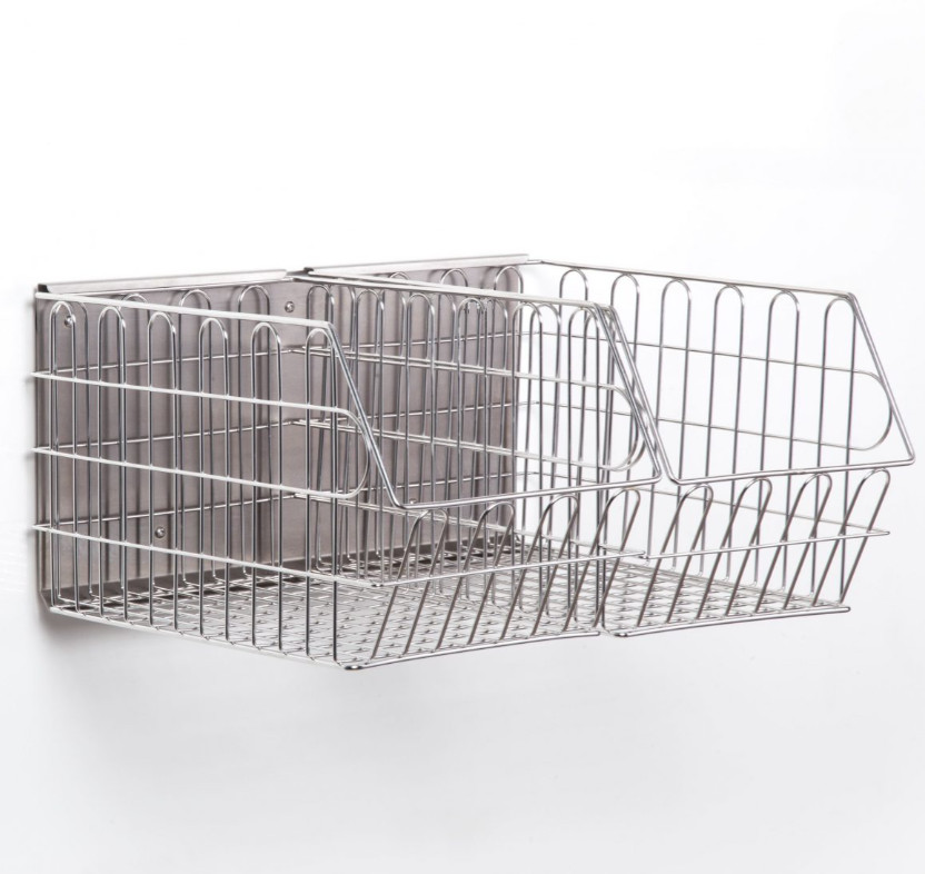 Support magnétique double pour petit panier échancré ou bac à bec  (210 x 350 x 200 mm)